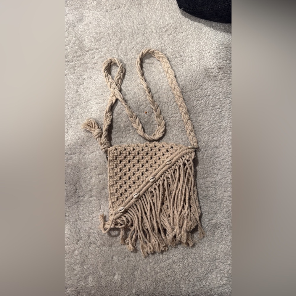 Beige Braided Crossbody Bag